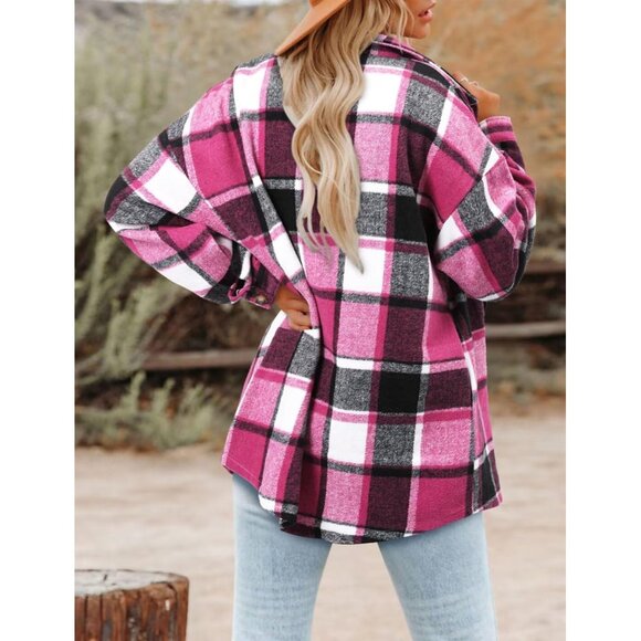 Women Rose Collared V Neck Button Down Oversized Long Sleeve Shirt Top - Picture 2 of 5